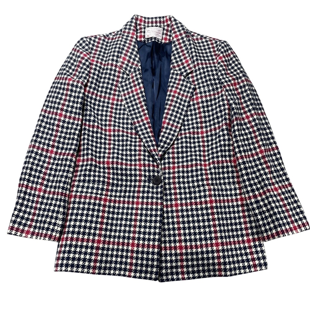 Vintage Pendleton Blazer Womens 12 Petite Multicolor Wool Tweed Houndstooth USA‎